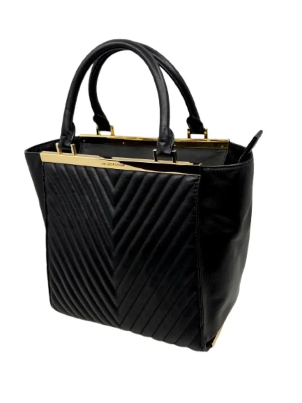 MICHAEL KORS~Lana Quilted Calf Leather Tote Handbag - Black & Gold
